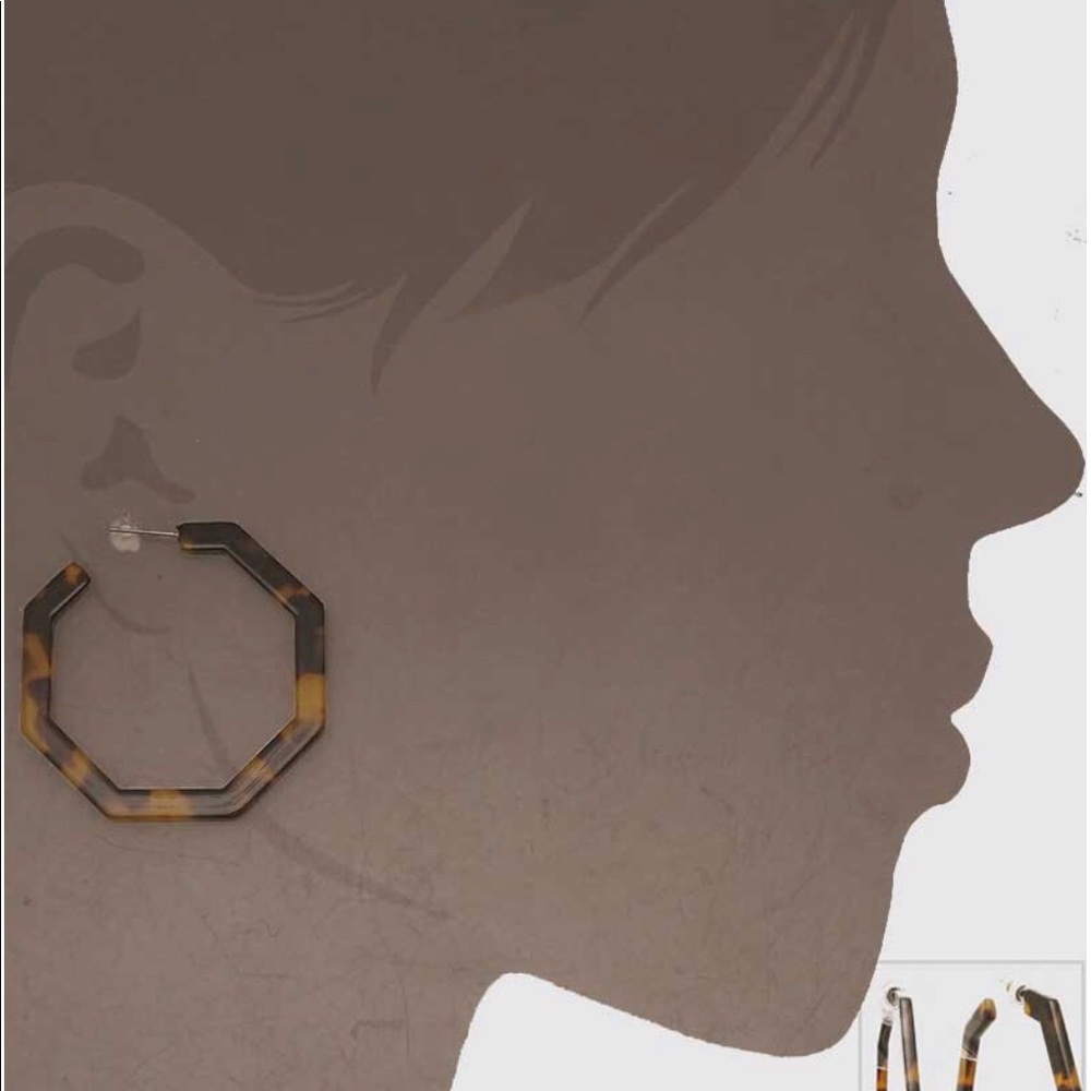 Large Octagon Tortoise Acetate Hoops Earrings 50mm - Picture 2 of 2